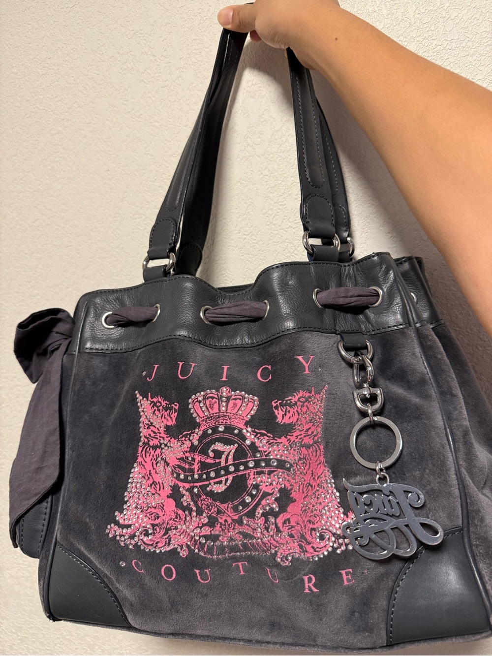 Juicy Couture Black Shoulder Bag with Pink Crest